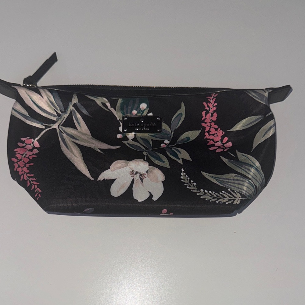 Kate Spade Black and Pink Floral Cosmetic Bag